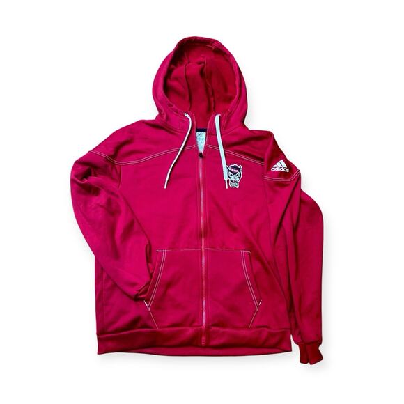 Adidas NC State Wolfpack Sweatshirt Mens M Red Hoodie NCSU Athleisure Zip Up - Picture 1 of 9